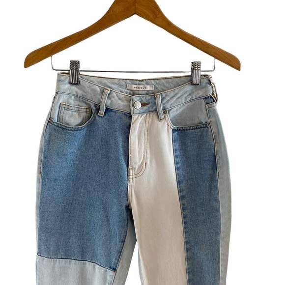 Pacsun Eco Hopper Patch Mom Jean Two Tone Blue Wash - Picture 5 of 14